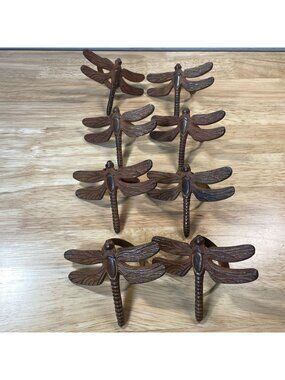 Vintage Pier 1 Rustic Cast Iron Dragonfly Napkin Rings Set of 8 Rustic Brown